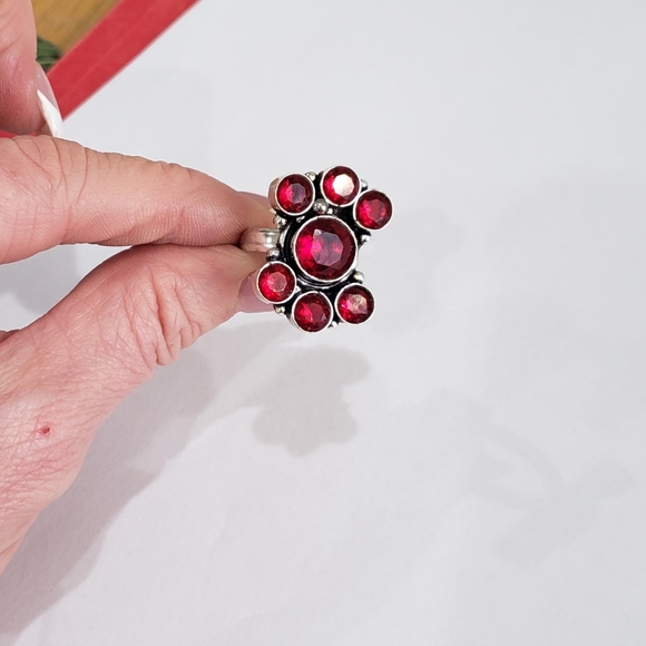 Garnet ring, 925 silver mozambique garnet gemstone ring - Picture 5 of 13